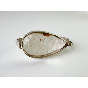 Golden Rutile Quartz Sterling Latch Bangle 925 Silver Bracelet